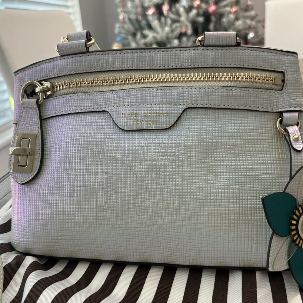 Henri Bendel Silver Crossbody Bag with Floral Accent